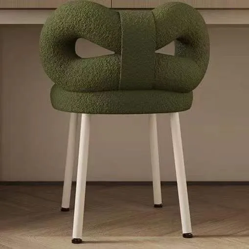 Contemporary Nordic Sherpa Fabric Round Vanity Stool Butterfly Backrest For Bedroom