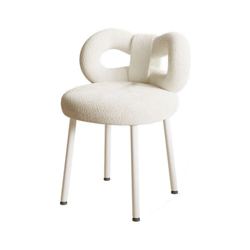 Contemporary Nordic Sherpa Fabric Round Vanity Stool Butterfly Backrest For Bedroom