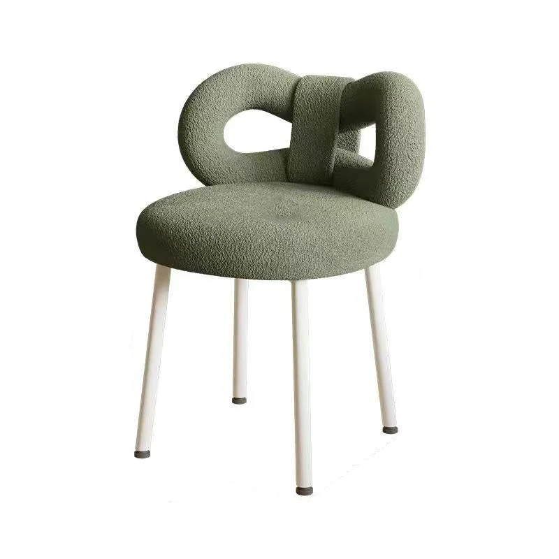 Contemporary Nordic Sherpa Fabric Round Vanity Stool Butterfly Backrest For Bedroom