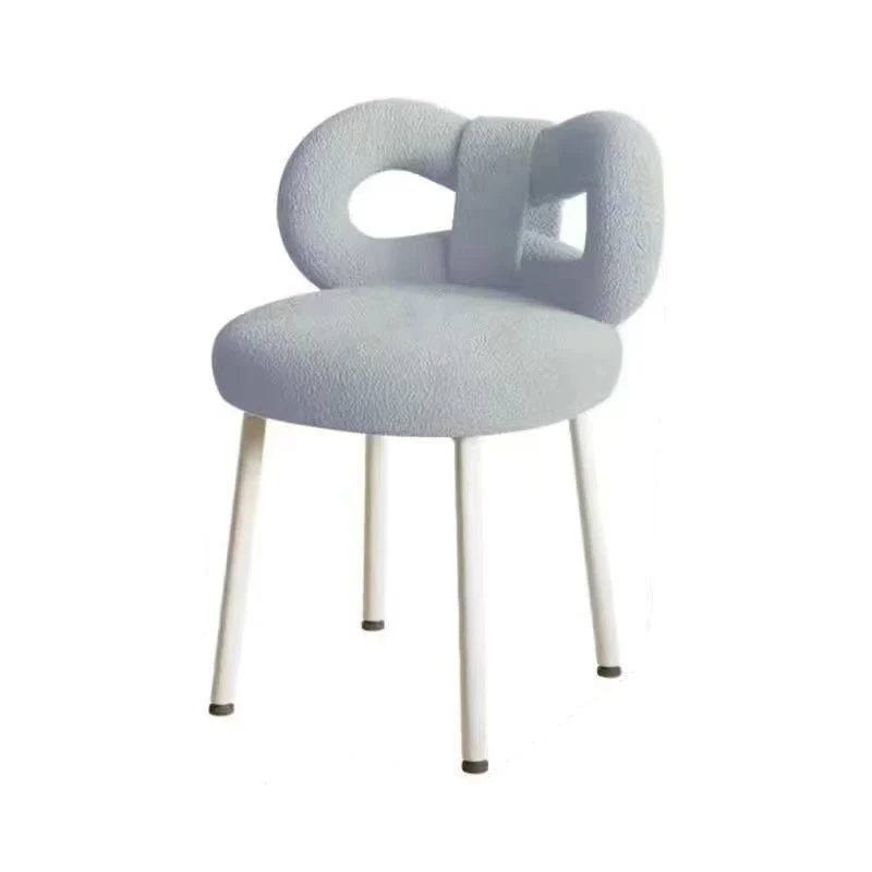 Contemporary Nordic Sherpa Fabric Round Vanity Stool Butterfly Backrest For Bedroom