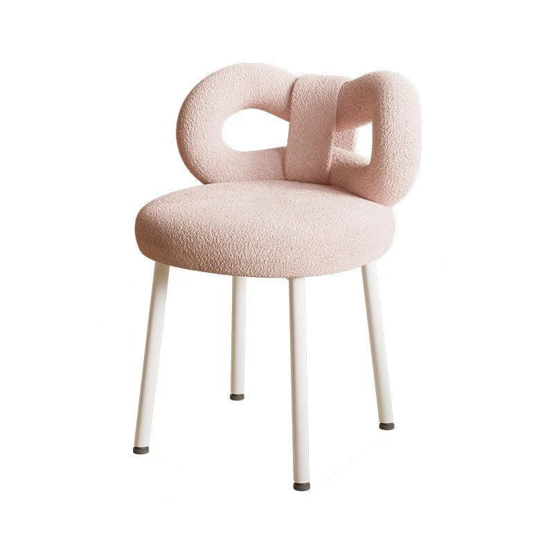 Contemporary Nordic Sherpa Fabric Round Vanity Stool Butterfly Backrest For Bedroom