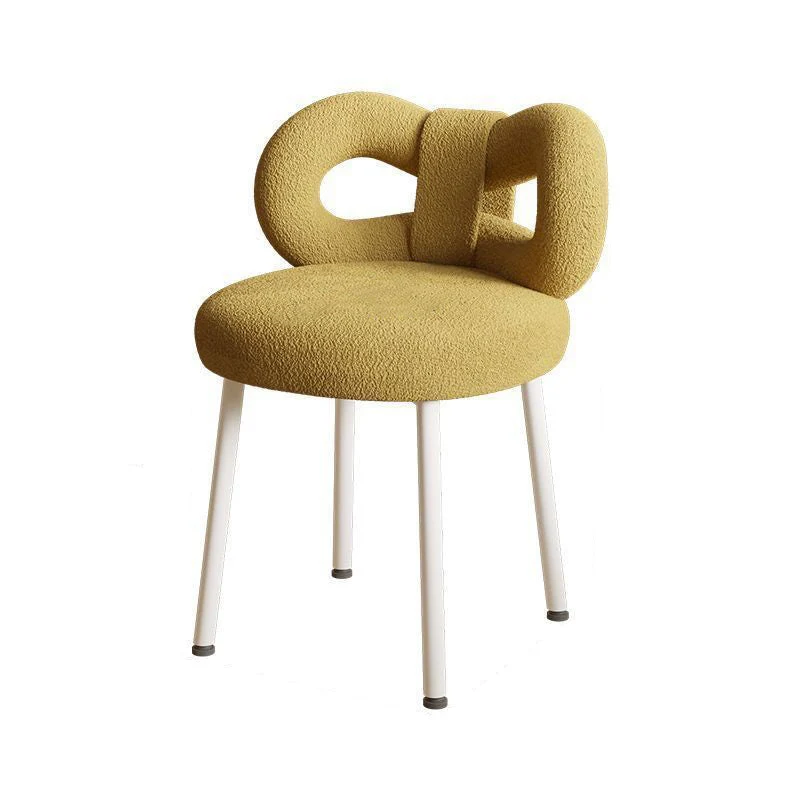 Contemporary Nordic Sherpa Fabric Round Vanity Stool Butterfly Backrest For Bedroom