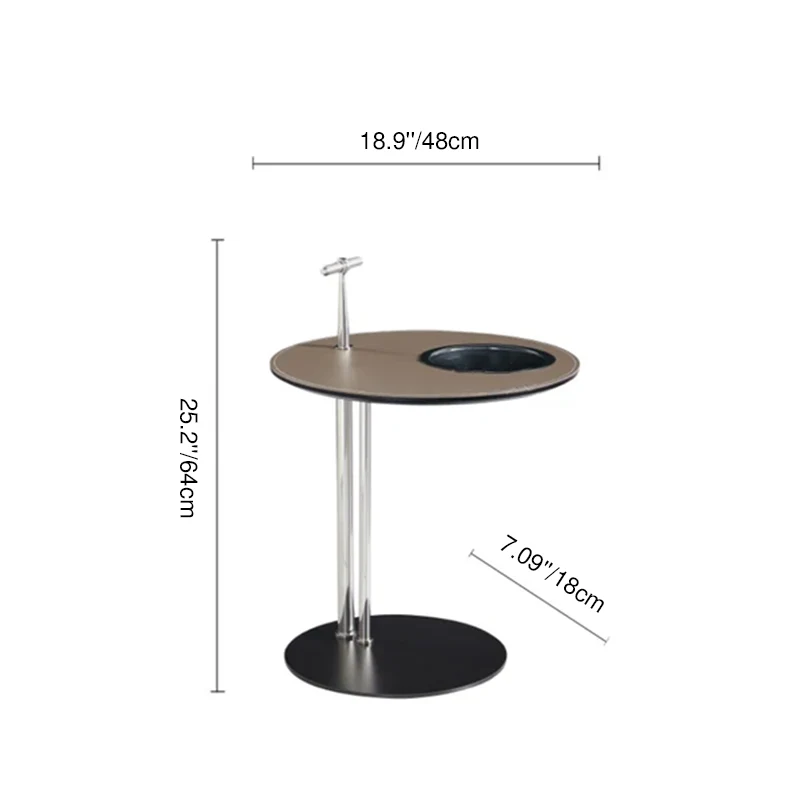 Modern Minimalist Round Saddle-Style Faux Leather Stainless Steel Carbon Steel Side Table Storage For Living Room
