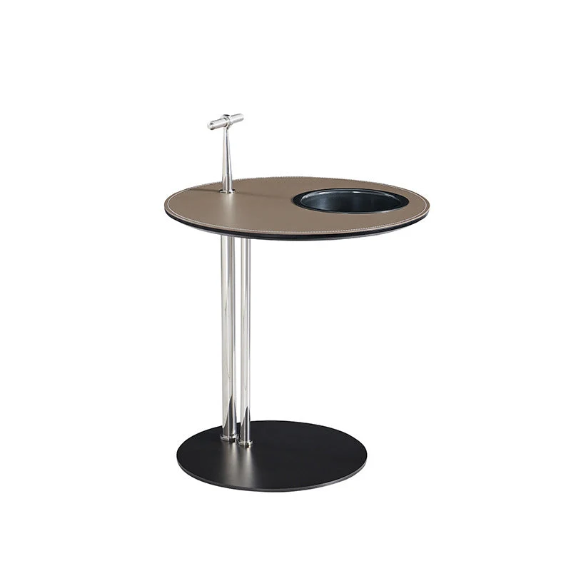 Modern Minimalist Round Saddle-Style Faux Leather Stainless Steel Carbon Steel Side Table Storage For Living Room