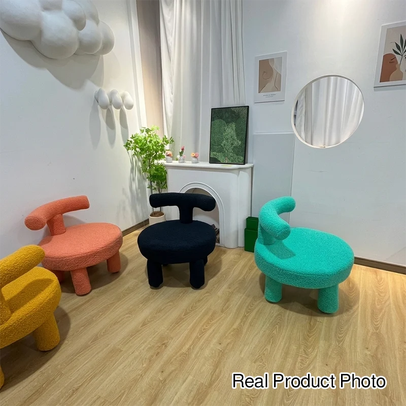 Contemporary Nordic Sherpa Fabric Wood Plywood Sponge Round Chair Backrest For Living Room