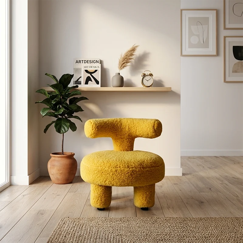 Contemporary Nordic Sherpa Fabric Wood Plywood Sponge Round Chair Backrest For Living Room