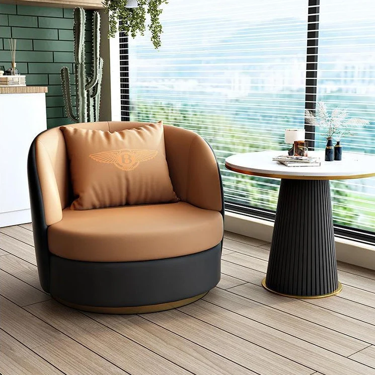 Modern Luxury Round Cat Scratch Leather Upholstered Swivel Accent Chair Backrest Armrest For Living Room