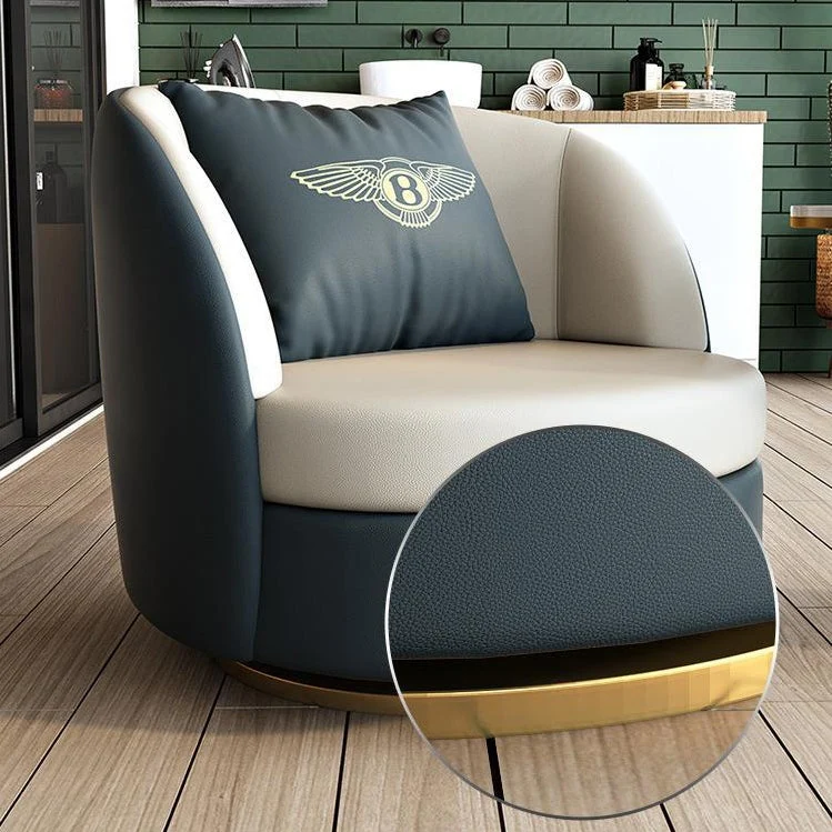Modern Luxury Round Cat Scratch Leather Upholstered Swivel Accent Chair Backrest Armrest For Living Room
