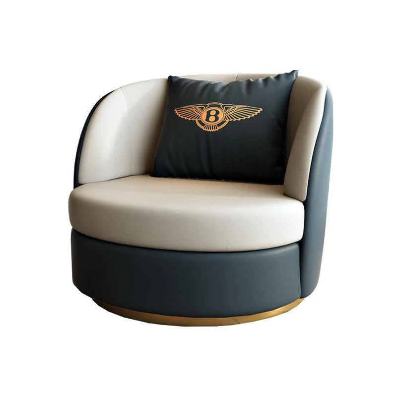 Modern Luxury Round Cat Scratch Leather Upholstered Swivel Accent Chair Backrest Armrest For Living Room