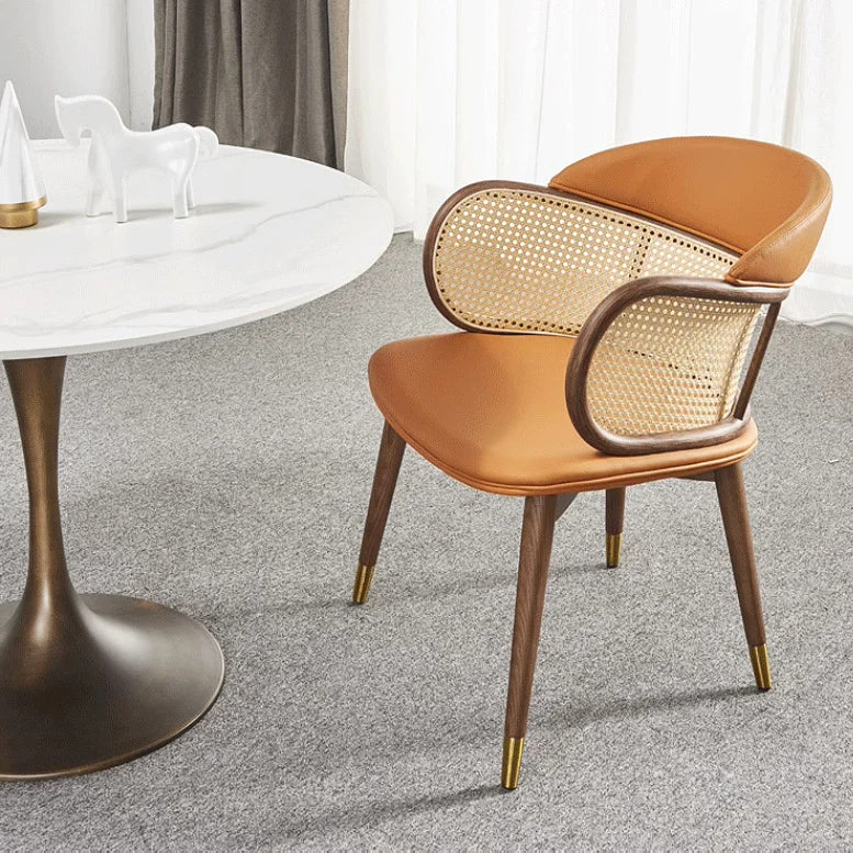 Contemporary Nordic Square Synthetic Fabric Faux Rattan Ash Wood Chair For Living Room