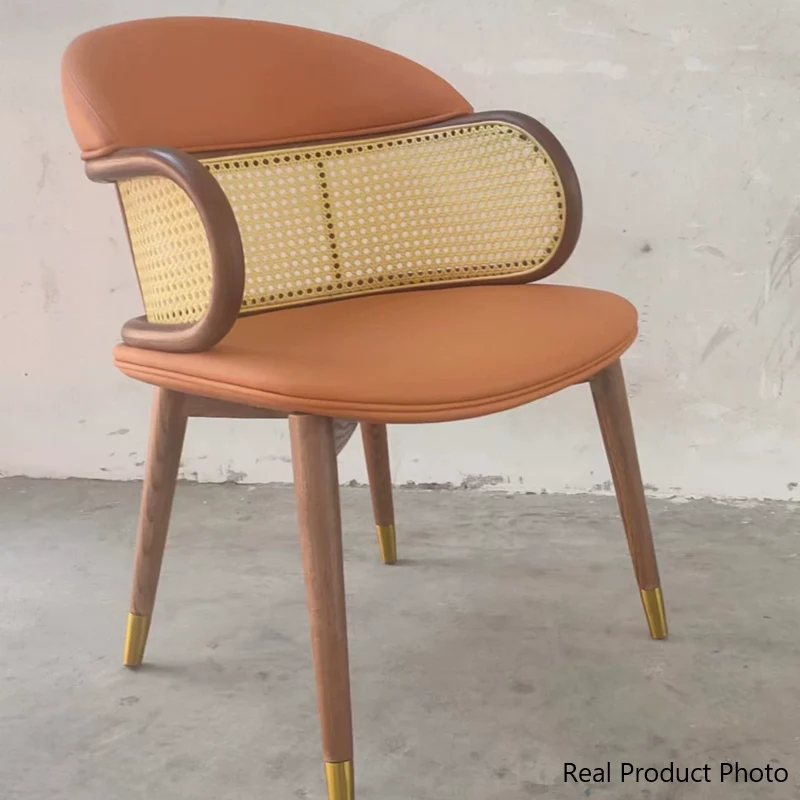 Contemporary Nordic Square Synthetic Fabric Faux Rattan Ash Wood Chair For Living Room