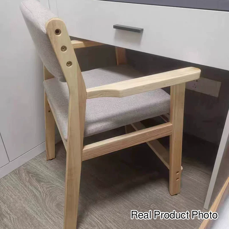 Contemporary Nordic Rubber Wood Cotton Linen Sponge Square Desk Chair Backrest Armrest For Home Office