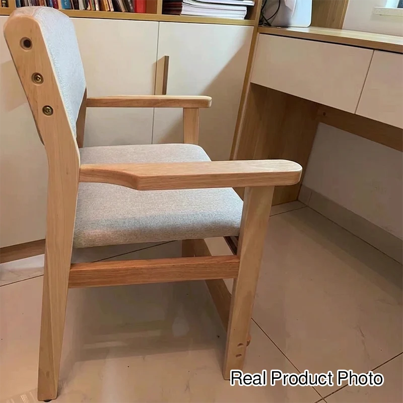 Contemporary Nordic Rubber Wood Cotton Linen Sponge Square Desk Chair Backrest Armrest For Home Office