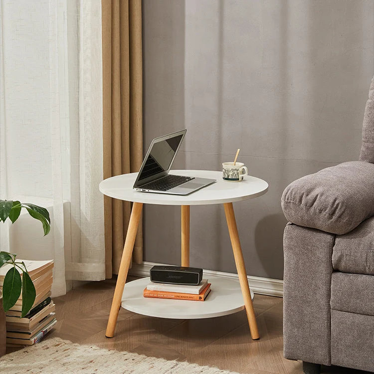 Modern Simplicity Round Medium-Density Fiberboard PIne Wood Grain Board Top End Table 2-Tier For Living Room