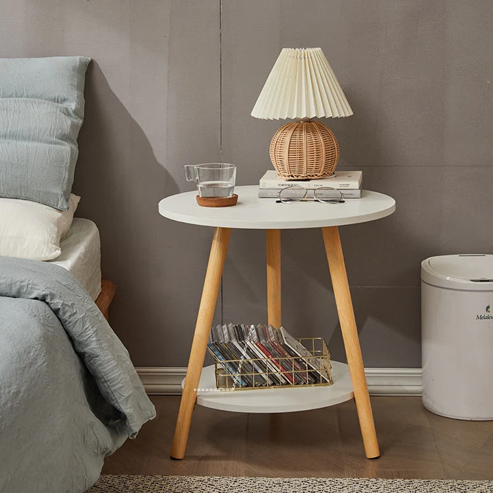 Modern Simplicity Round Medium-Density Fiberboard PIne Wood Grain Board Top End Table 2-Tier For Living Room