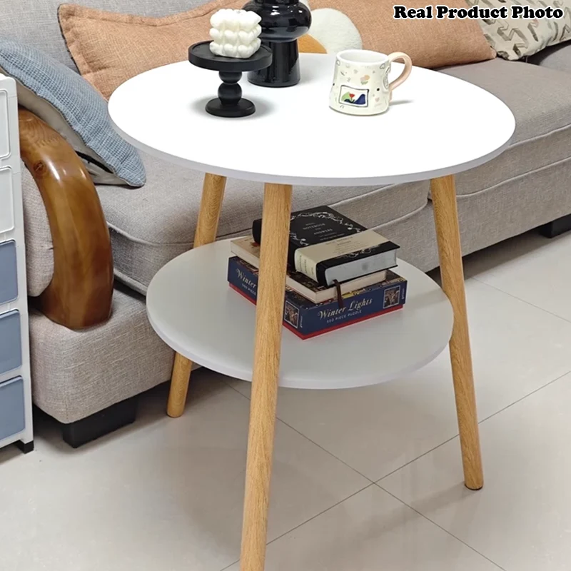 Modern Simplicity Round Medium-Density Fiberboard PIne Wood Grain Board Top End Table 2-Tier For Living Room