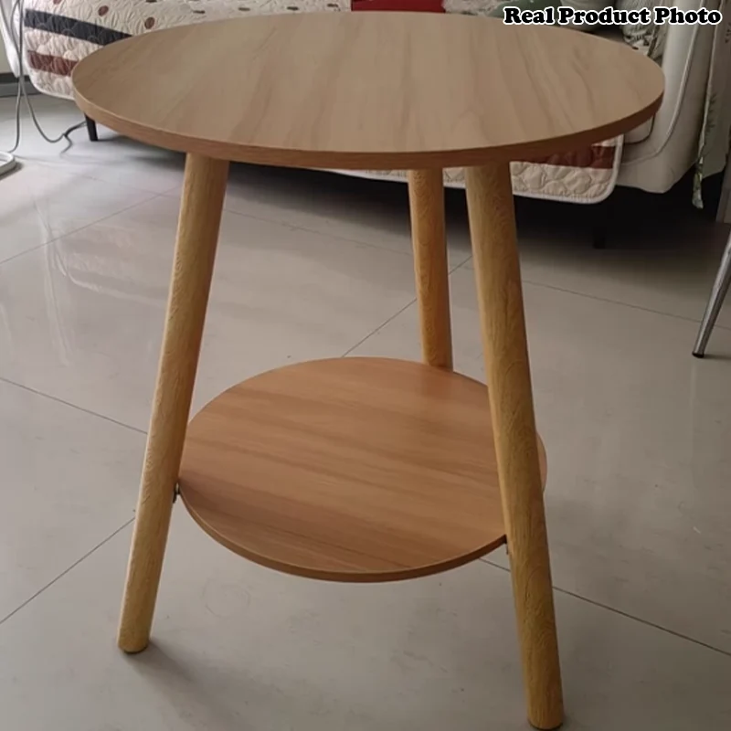 Modern Simplicity Round Medium-Density Fiberboard PIne Wood Grain Board Top End Table 2-Tier For Living Room