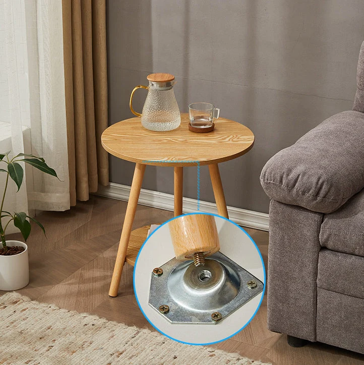Modern Simplicity Round Medium-Density Fiberboard PIne Wood Grain Board Top End Table 2-Tier For Living Room