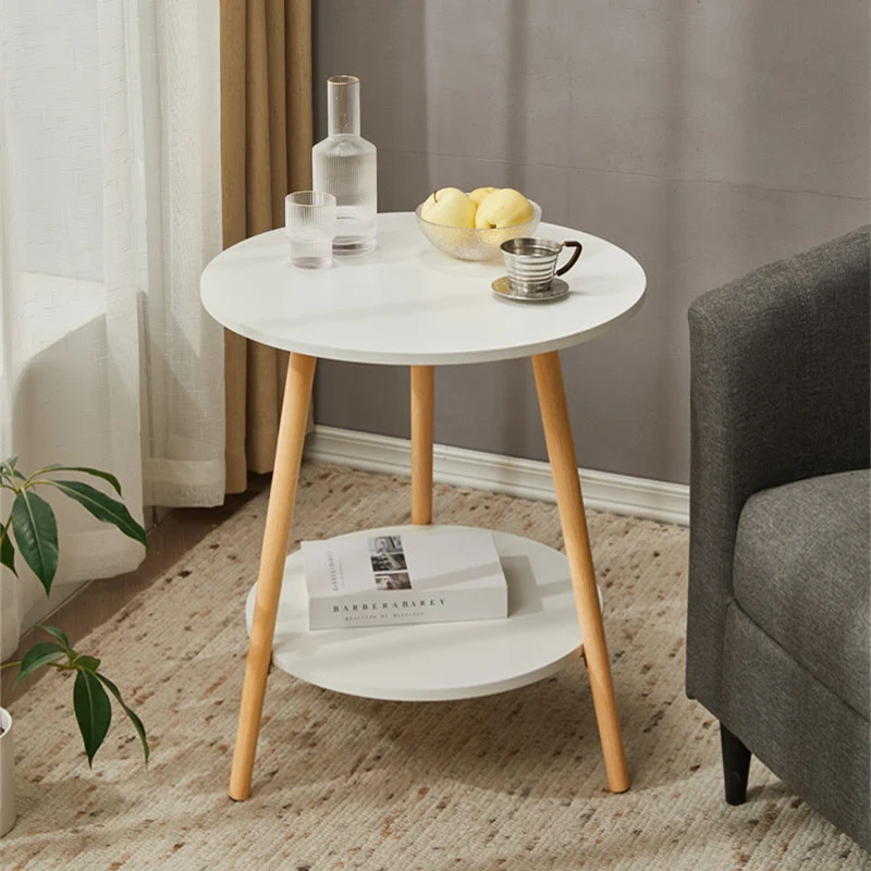 Modern Simplicity Round Medium-Density Fiberboard PIne Wood Grain Board Top End Table 2-Tier For Living Room