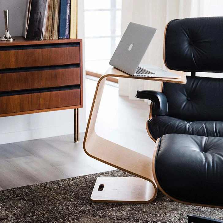 Contemporary Scandinavian N-shaped Square Plywood End Table 1-Tier For Living Room