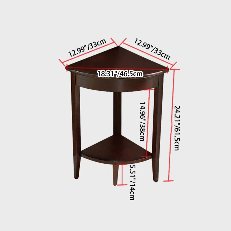 Contemporary Retro Triangle MDF Veneer Rubber Wood Side Table 2-Tier For Living Room
