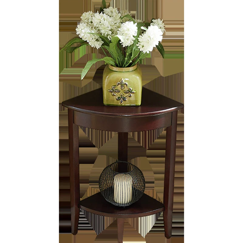 Contemporary Retro Triangle MDF Veneer Rubber Wood Side Table 2-Tier For Living Room