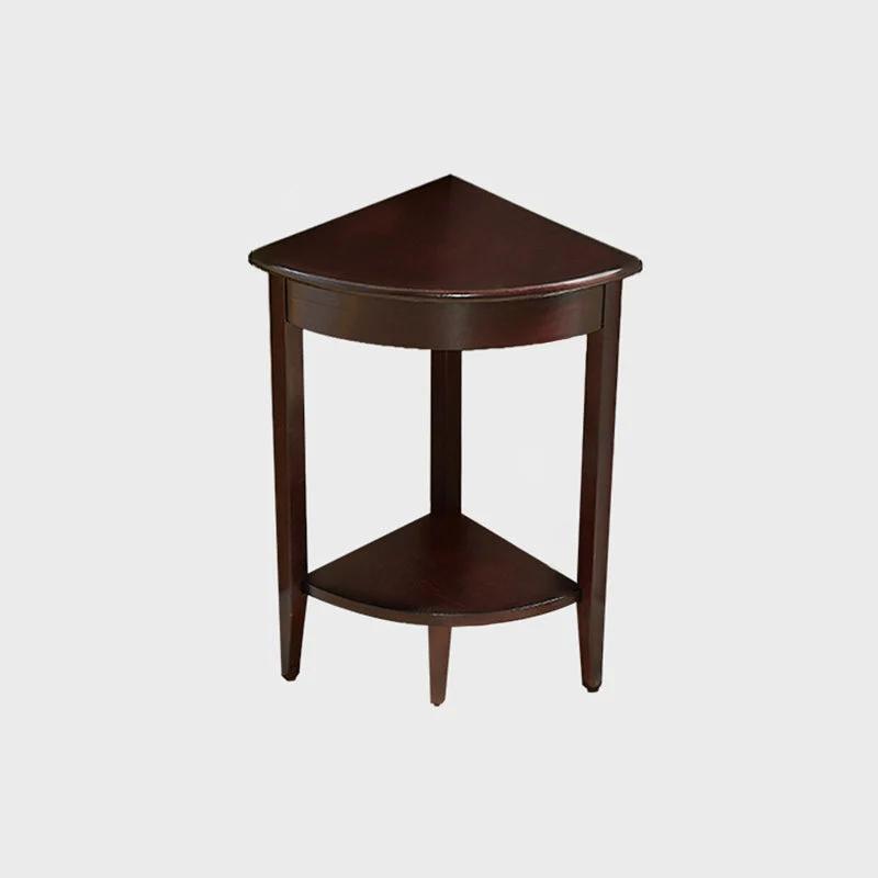 Contemporary Retro Triangle MDF Veneer Rubber Wood Side Table 2-Tier For Living Room