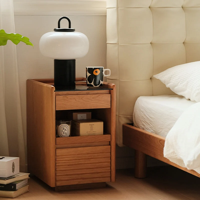 Contemporary Retro Plywood Glass Cube Nightstand 3-Drawer For Bedroom