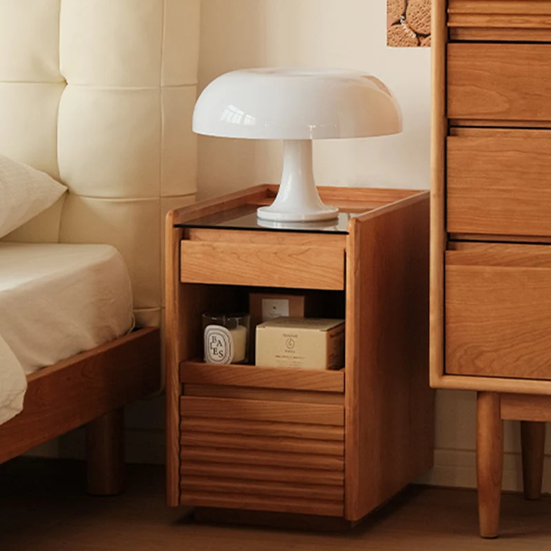 Contemporary Retro Plywood Glass Cube Nightstand 3-Drawer For Bedroom