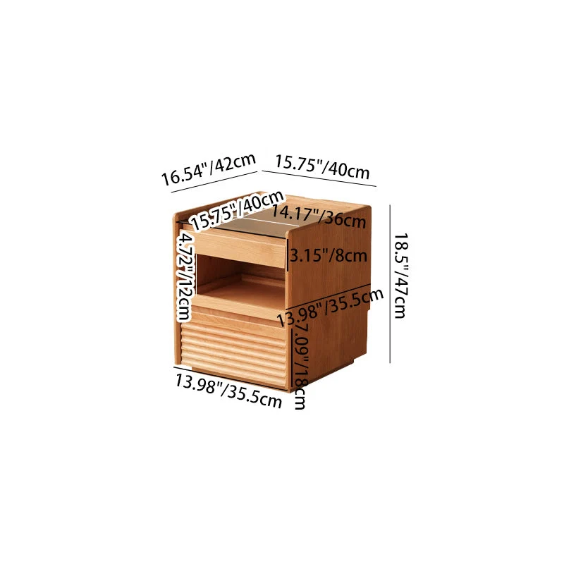 Contemporary Retro Plywood Glass Cube Nightstand 3-Drawer For Bedroom