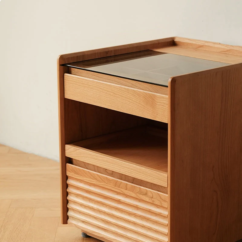 Contemporary Retro Plywood Glass Cube Nightstand 3-Drawer For Bedroom