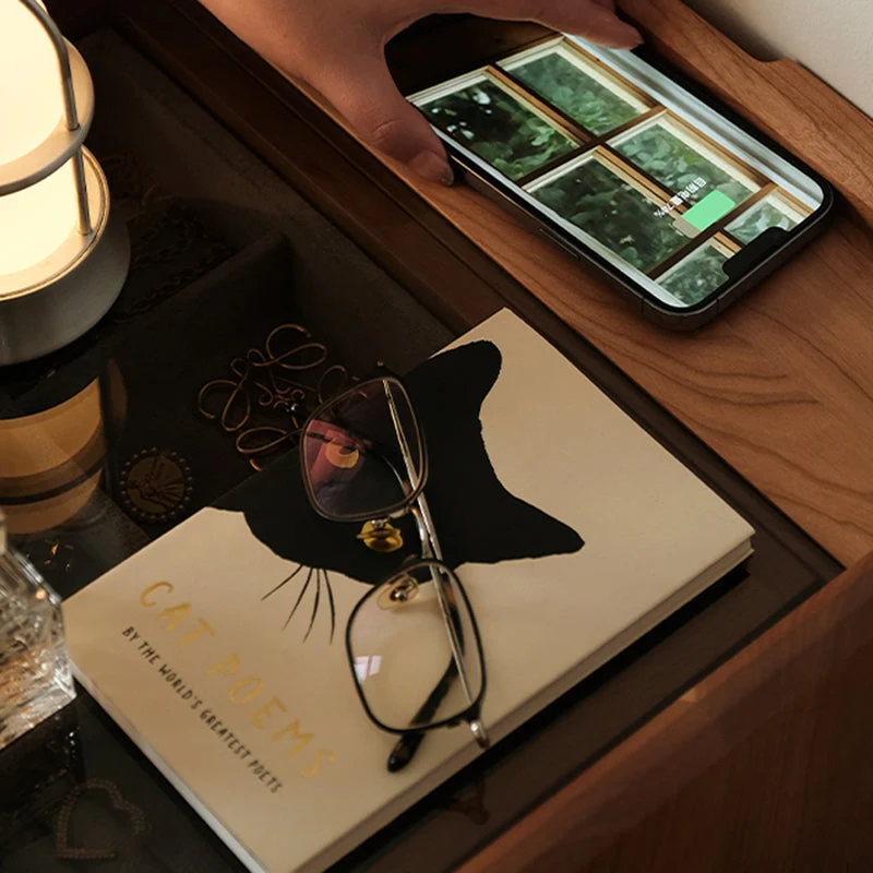 Contemporary Retro Plywood Glass Cube Nightstand 3-Drawer For Bedroom