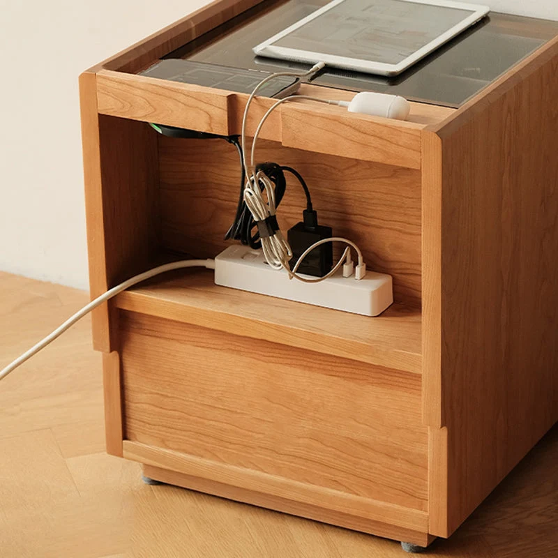 Contemporary Retro Plywood Glass Cube Nightstand 3-Drawer For Bedroom