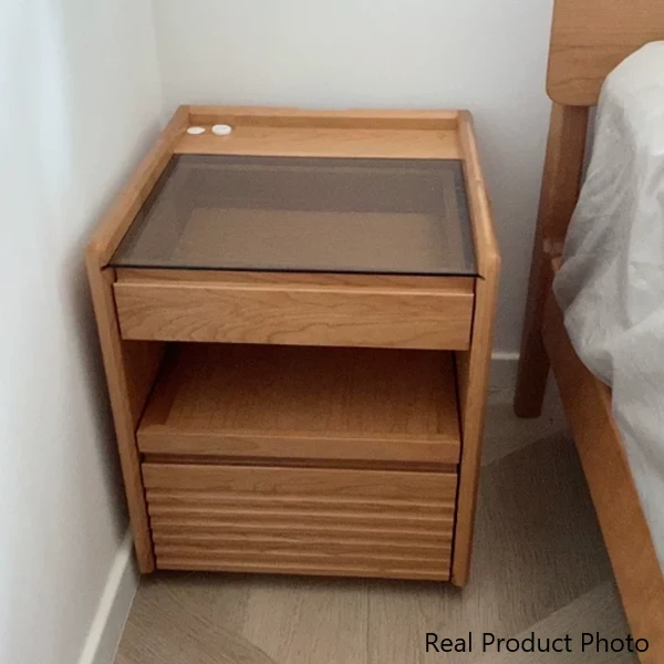 Contemporary Retro Plywood Glass Cube Nightstand 3-Drawer For Bedroom