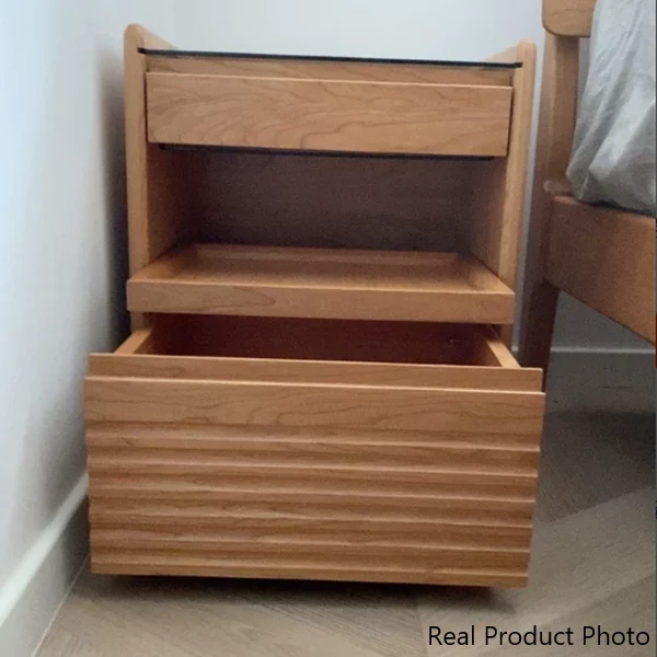 Contemporary Retro Plywood Glass Cube Nightstand 3-Drawer For Bedroom