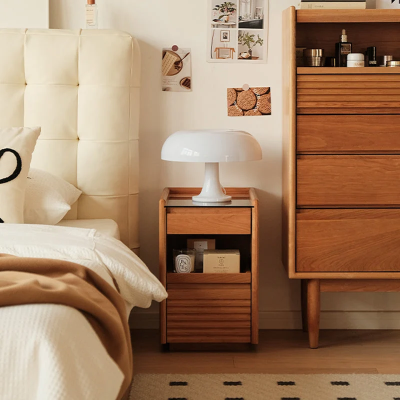 Contemporary Retro Plywood Glass Cube Nightstand 3-Drawer For Bedroom