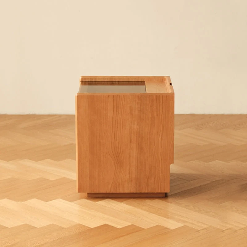 Contemporary Retro Plywood Glass Cube Nightstand 3-Drawer For Bedroom