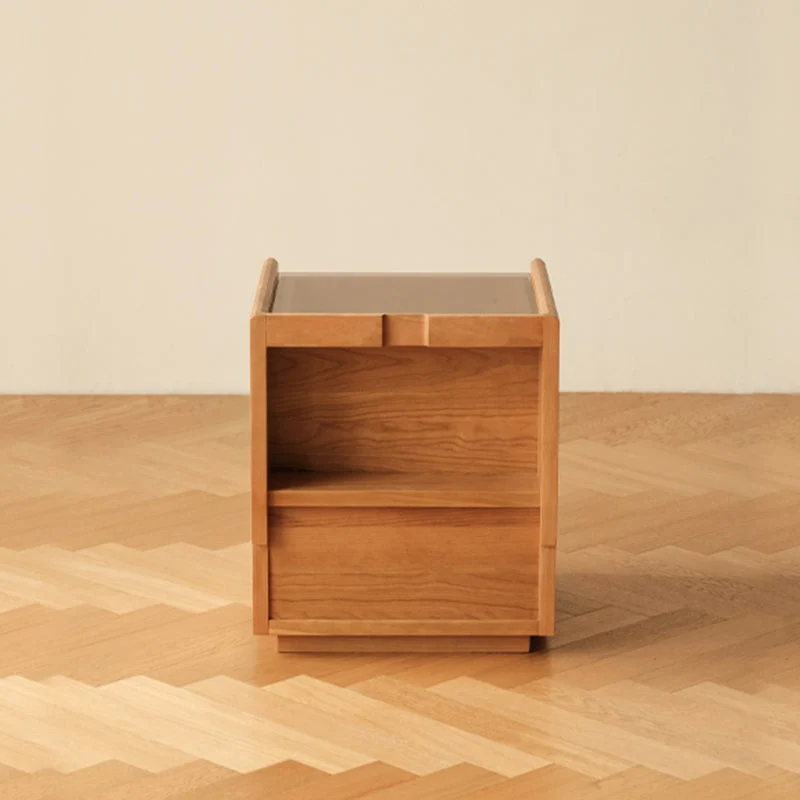 Contemporary Retro Plywood Glass Cube Nightstand 3-Drawer For Bedroom