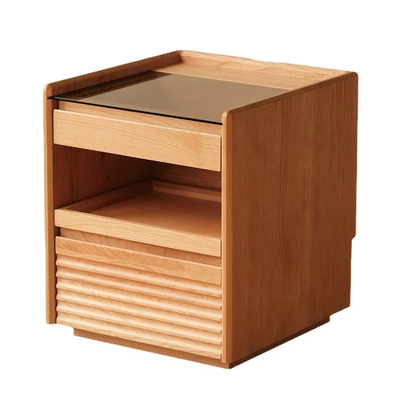 Contemporary Retro Plywood Glass Cube Nightstand 3-Drawer For Bedroom