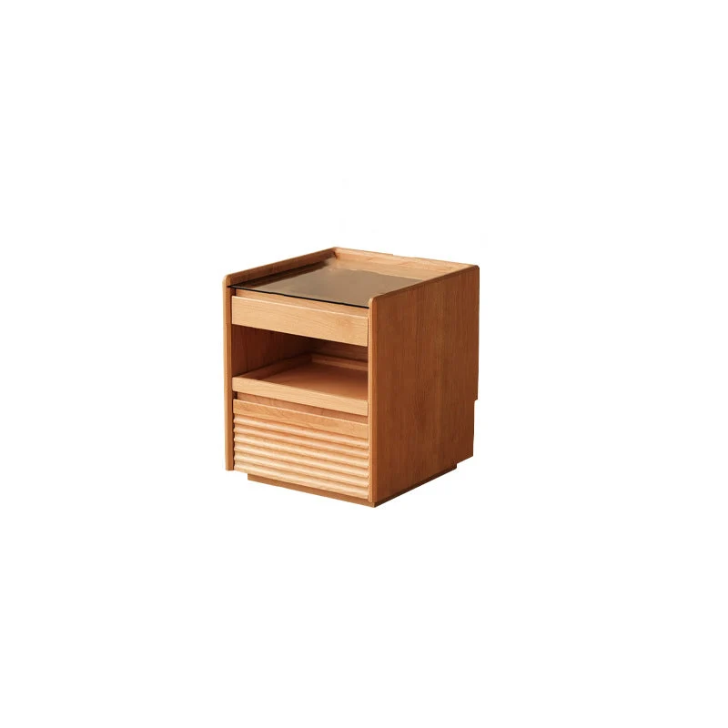 Contemporary Retro Plywood Glass Cube Nightstand 3-Drawer For Bedroom