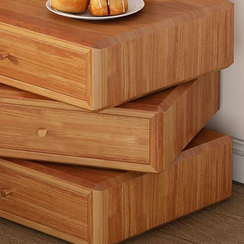 Contemporary Retro Square Rubberwood Rotatable Nightstand 3-Drawer Multifunctional Storage Cabinet For Bedroom