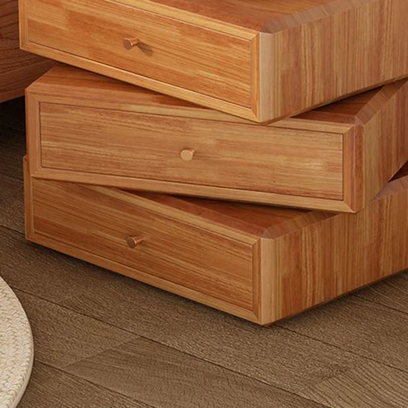Contemporary Retro Square Rubberwood Rotatable Nightstand 3-Drawer Multifunctional Storage Cabinet For Bedroom