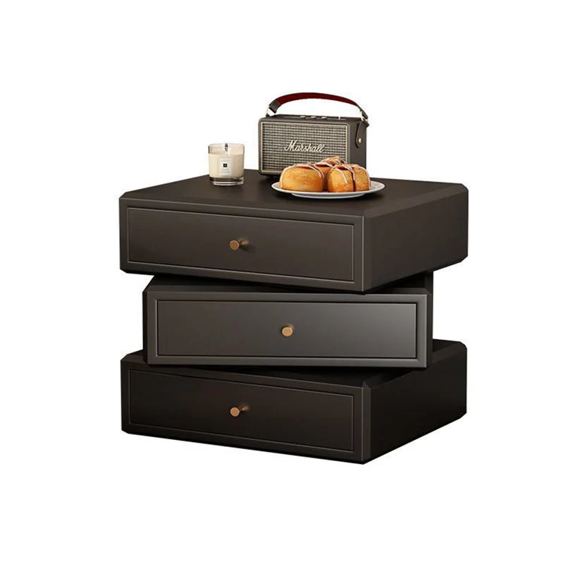 Contemporary Retro Square Rubberwood Rotatable Nightstand 3-Drawer Multifunctional Storage Cabinet For Bedroom