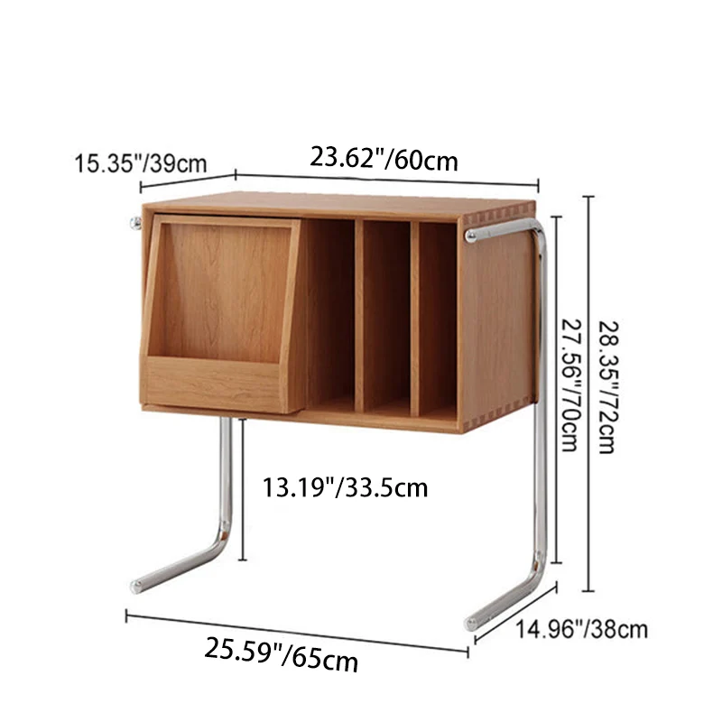 Contemporary Retro Rectangular Pine Wood Plywood Stainless Steel Side Table 4-Storage For Living Room