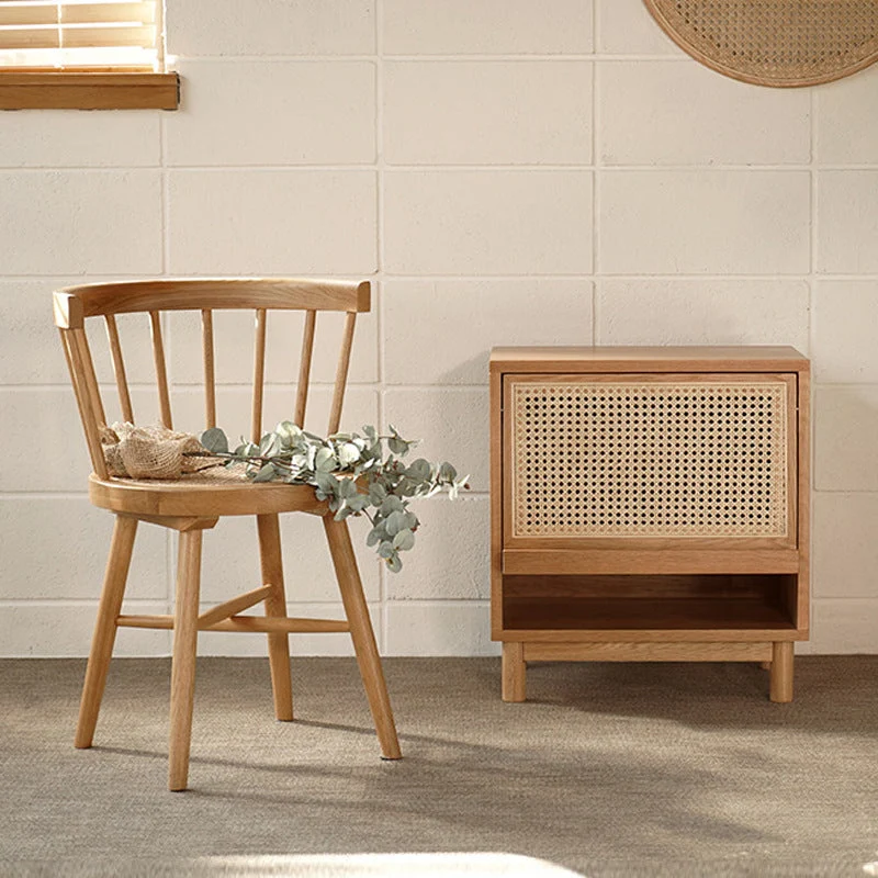 Contemporary Nordic Rectangular Solid Wood Plywood Fir Wood Pine Wood Rattan End Table 1-Drawer For Living Room