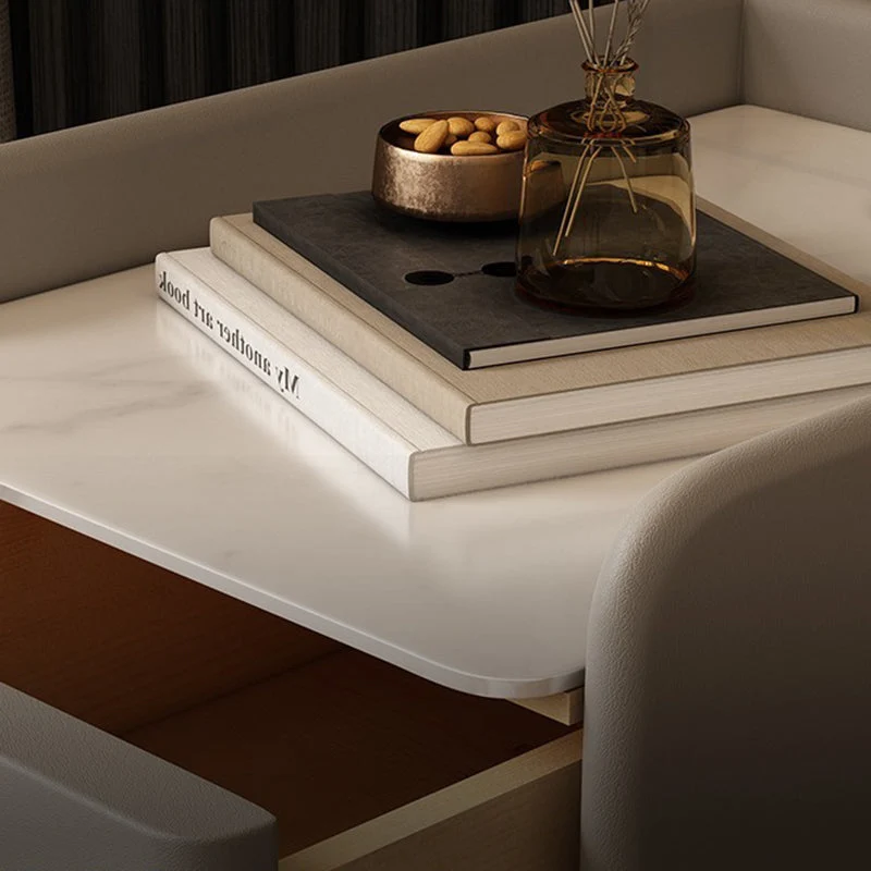 Contemporary Nordic Rectangular Faux Leather Solid Wood Pine Wood Carbon Steel Nightstand 2-Drawer For Bedroom
