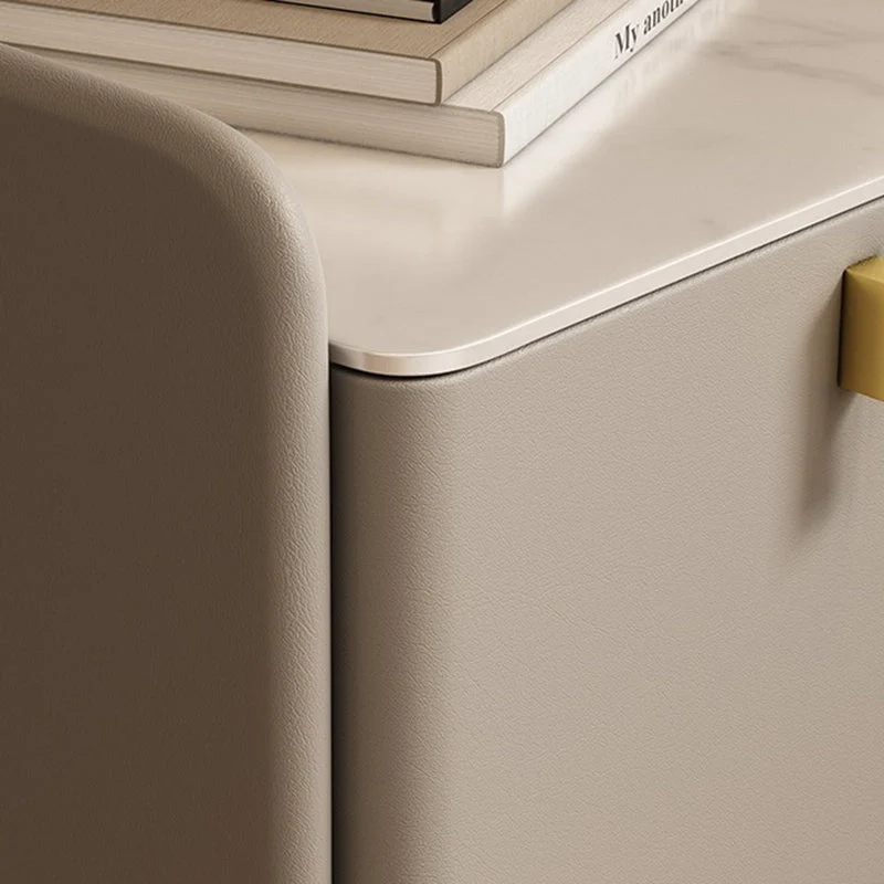 Contemporary Nordic Rectangular Faux Leather Solid Wood Pine Wood Carbon Steel Nightstand 2-Drawer For Bedroom