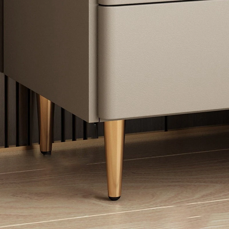 Contemporary Nordic Rectangular Faux Leather Solid Wood Pine Wood Carbon Steel Nightstand 2-Drawer For Bedroom