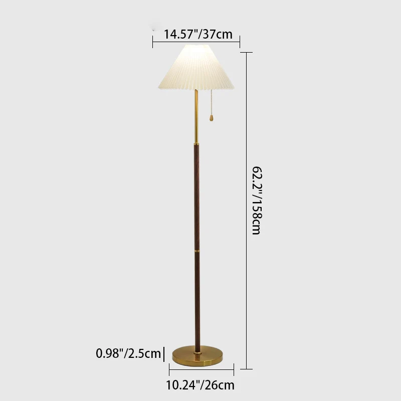 Traditional Vintage Round Table Pleated Iron Wood Fabric 1-Light Standing Floor Lamp For Living Room
