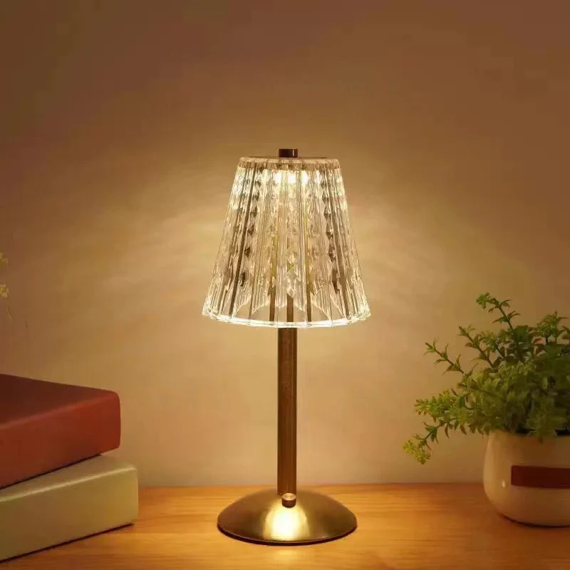 Modern Luxury Metal Acrylic Cone Shape Curve Base USB LED Table Lamp For Bedroom